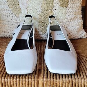 NWOT Zara White Block Heel Slingbacks. Size 9 (40)